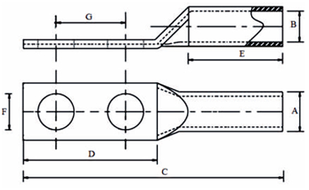 COPPER LUGS WITH 2 HOLE AND LONG BARREL - CLLB Series